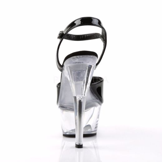 Product image of Pleaser Kiss-209 Black Patent/Clear, 6 inch (15.2 cm) Heel, 1 3/4 inch (4.4 cm) Platform Sandal Shoes
