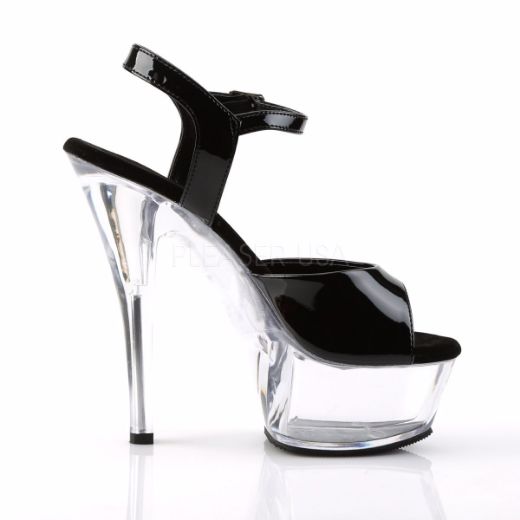 Product image of Pleaser Kiss-209 Black Patent/Clear, 6 inch (15.2 cm) Heel, 1 3/4 inch (4.4 cm) Platform Sandal Shoes