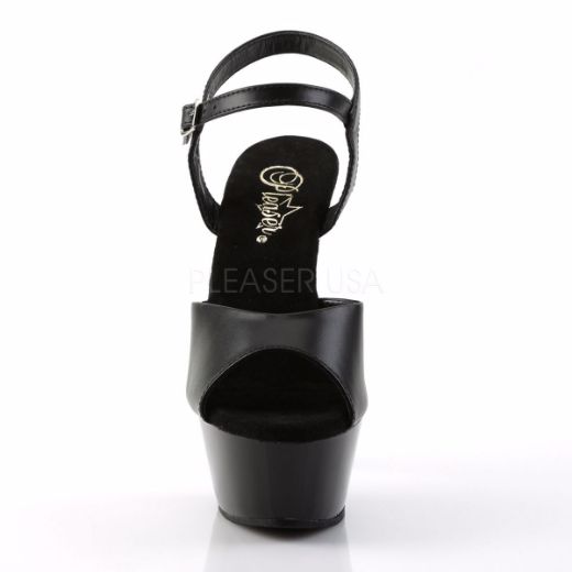 Product image of Pleaser Kiss-209 Black Leather/Black, 6 inch (15.2 cm) Heel, 1 3/4 inch (4.4 cm) Platform Sandal Shoes