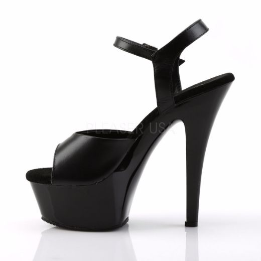Product image of Pleaser Kiss-209 Black Leather/Black, 6 inch (15.2 cm) Heel, 1 3/4 inch (4.4 cm) Platform Sandal Shoes