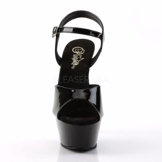 Product image of Pleaser Kiss-209 Black Patent/Black, 6 inch (15.2 cm) Heel, 1 3/4 inch (4.4 cm) Platform Sandal Shoes