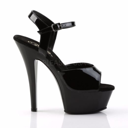 Product image of Pleaser Kiss-209 Black Patent/Black, 6 inch (15.2 cm) Heel, 1 3/4 inch (4.4 cm) Platform Sandal Shoes