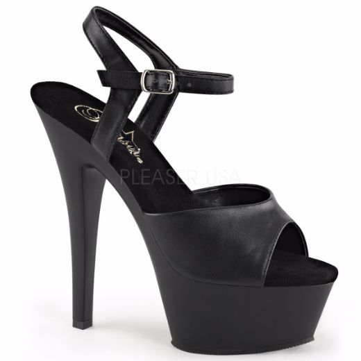Product image of Pleaser Kiss-209 Black Faux Leather/Black Matte, 6 inch (15.2 cm) Heel, 1 3/4 inch (4.4 cm) Platform Sandal Shoes