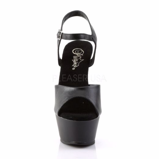 Product image of Pleaser Kiss-209 Black Faux Leather/Black Matte, 6 inch (15.2 cm) Heel, 1 3/4 inch (4.4 cm) Platform Sandal Shoes