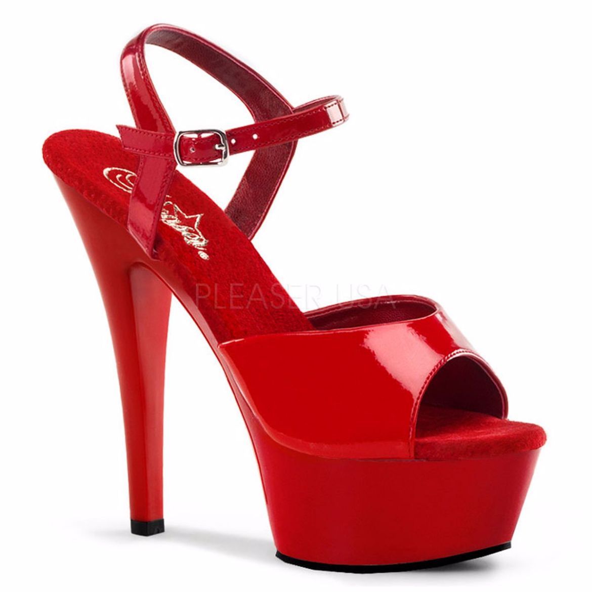 Product image of Pleaser Kiss-209 Red Patent/Red, 6 inch (15.2 cm) Heel, 1 3/4 inch (4.4 cm) Platform Sandal Shoes