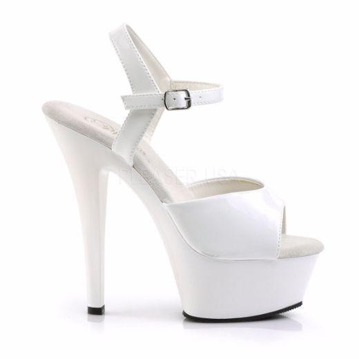Product image of Pleaser Kiss-209 White Patent/White, 6 inch (15.2 cm) Heel, 1 3/4 inch (4.4 cm) Platform Sandal Shoes
