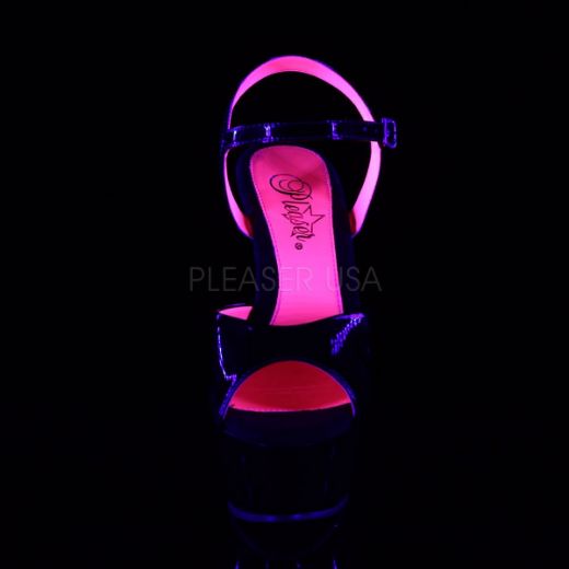Product image of Pleaser Kiss-209Tt Black Patent/Black-Neon Hot Pink, 6 inch (15.2 cm) Heel, 1 3/4 inch (4.4 cm) Platform Sandal Shoes