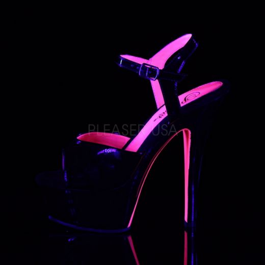 Product image of Pleaser Kiss-209Tt Black Patent/Black-Neon Hot Pink, 6 inch (15.2 cm) Heel, 1 3/4 inch (4.4 cm) Platform Sandal Shoes