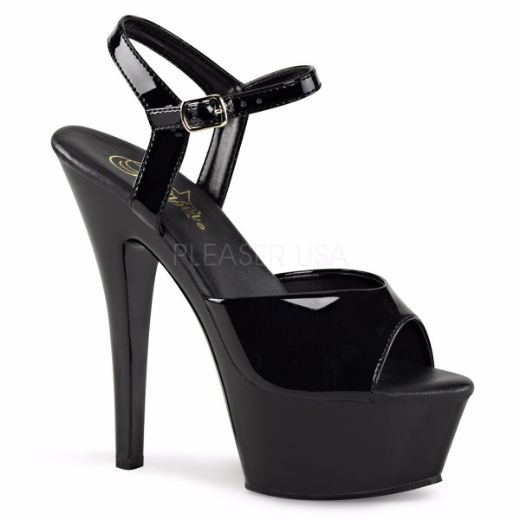 Product image of Pleaser Kiss-209Vl Black Patent/Black, 6 inch (15.2 cm) Heel, 1 3/4 inch (4.4 cm) Platform Sandal Shoes