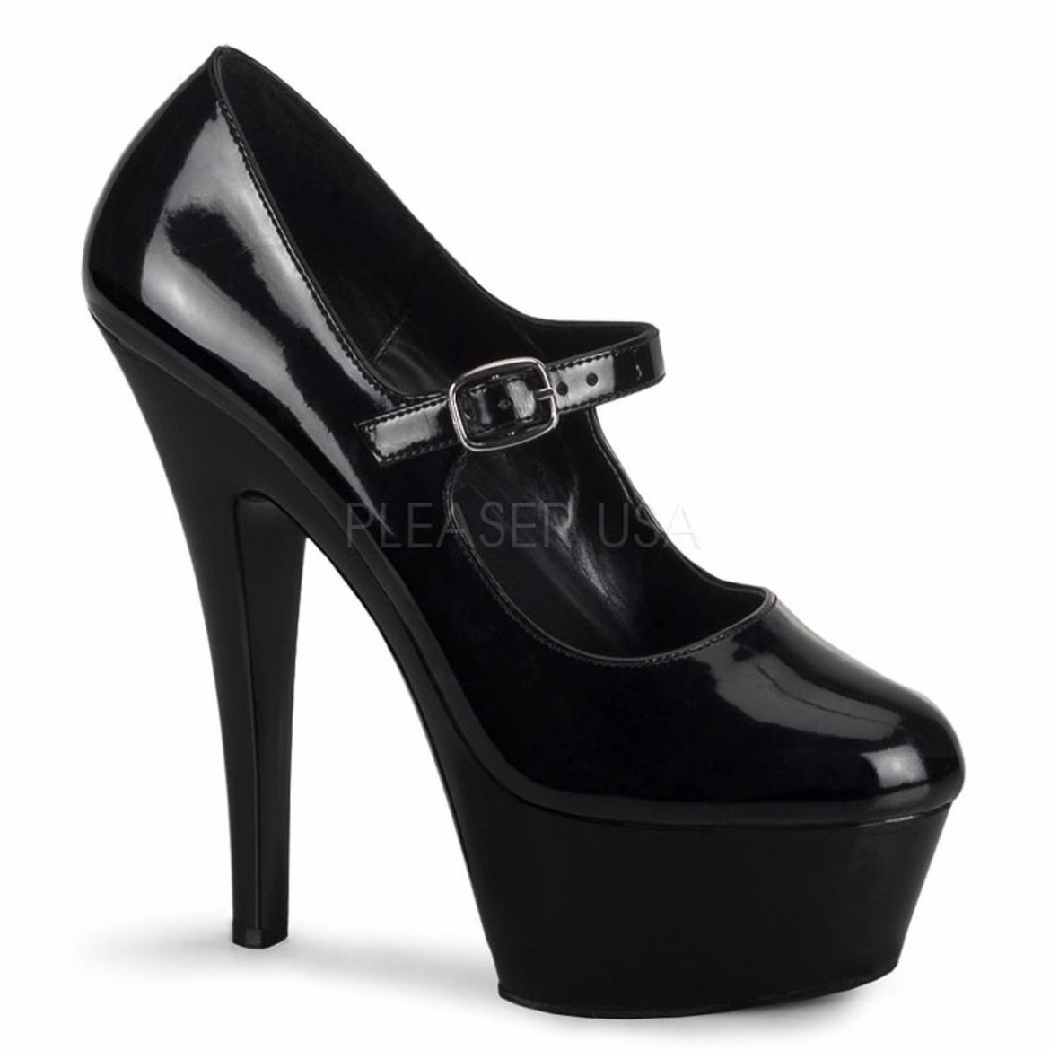 Product image of Pleaser Kiss-280 Black Patent/Black, 6 inch (15.2 cm) Heel, 1 3/4 inch (4.4 cm) Platform Court Pump Shoes