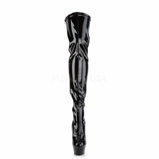 Product image of Pleaser Kiss-3000 Black Stretch Patent/Black, 6 inch (15.2 cm) Heel, 1 3/4 inch (4.4 cm) Platform Thigh High Boot