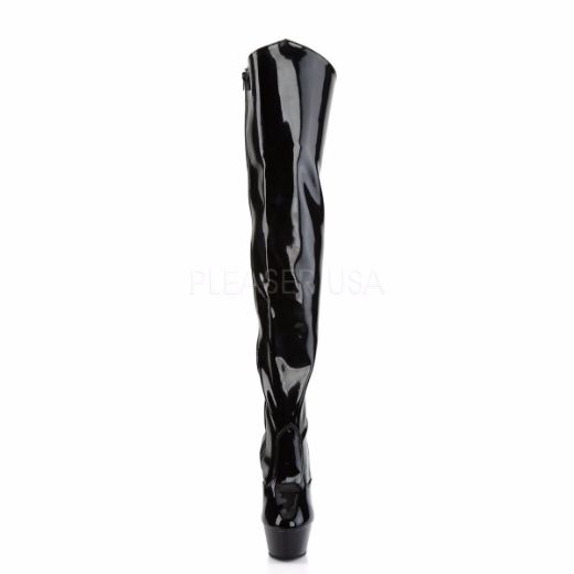 Product image of Pleaser Kiss-3010 Black Patent/Black, 6 inch (15.2 cm) Heel, 1 3/4 inch (4.4 cm) Platform Thigh High Boot