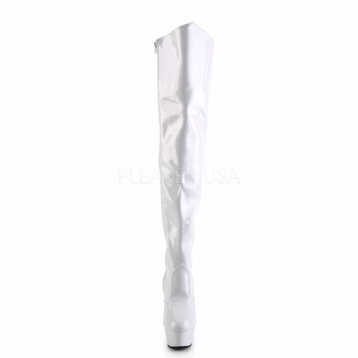 Product image of Pleaser Kiss-3010 White Patent/White, 6 inch (15.2 cm) Heel, 1 3/4 inch (4.4 cm) Platform Thigh High Boot