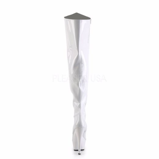 Product image of Pleaser Kiss-3010 White Patent/White, 6 inch (15.2 cm) Heel, 1 3/4 inch (4.4 cm) Platform Thigh High Boot