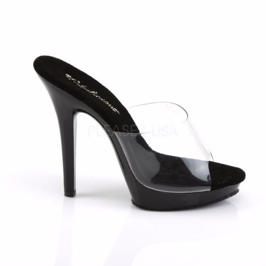 Product image of Fabulicious Lip-101 Clear/Black, 5 inch (12.7 cm) Heel, 3/4 inch (1.9 cm) Platform Slide Mule Shoes