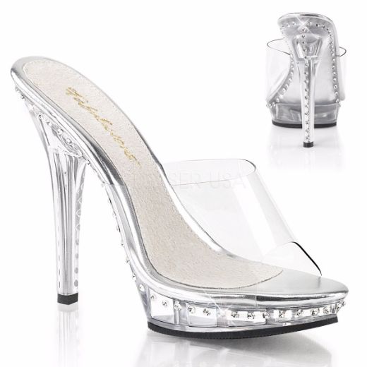 Product image of Fabulicious Lip-101Ls Clear/Clear, 5 inch (12.7 cm) Heel, 3/4 inch (1.9 cm) Platform Slide Mule Shoes