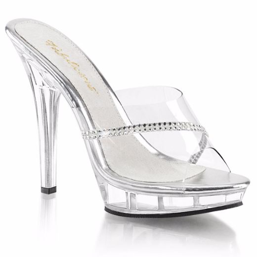 Product image of Fabulicious Lip-101R Clear/Clear, 5 inch (12.7 cm) Heel, 3/4 inch (1.9 cm) Platform Slide Mule Shoes