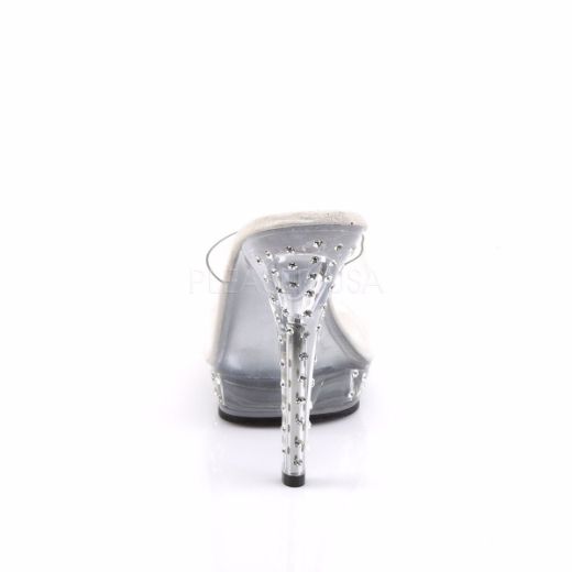 Product image of Fabulicious Lip-101Sdt Clear/Clear, 5 inch (12.7 cm) Heel, 3/4 inch (1.9 cm) Platform Slide Mule Shoes