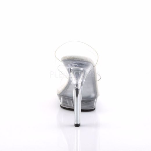 Product image of Fabulicious Lip-102 Clear/Clear, 5 inch (12.7 cm) Heel, 3/4 inch (1.9 cm) Platform Slide Mule Shoes
