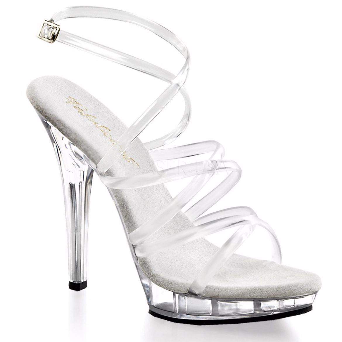 Product image of Fabulicious Lip-106 Clear/Clear, 5 inch (12.7 cm) Heel, 3/4 inch (1.9 cm) Platform Sandal Shoes