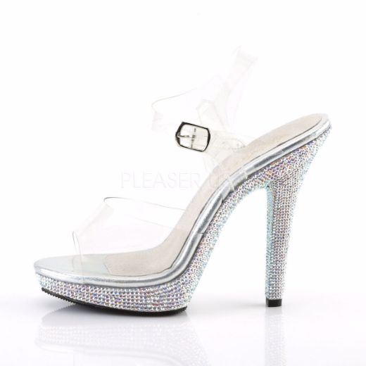 Product image of Fabulicious Lip-108Dm Clear/Silver Multi Rhinestone, 5 inch (12.7 cm) Heel, 3/4 inch (1.9 cm) Platform Sandal Shoes