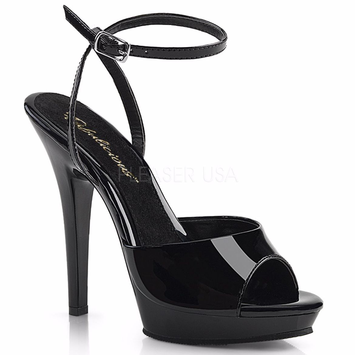Product image of Fabulicious Lip-125 Black Patent/Black, 5 inch (12.7 cm) Heel, 3/4 inch (1.9 cm) Platform Sandal Shoes