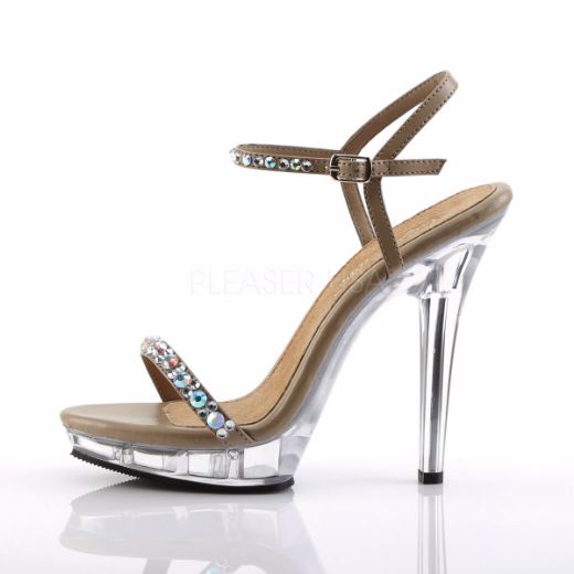 Product image of Fabulicious Lip-131 Taupe Pu/Clear, 5 inch (12.7 cm) Heel, 3/4 inch (1.9 cm) Platform Sandal Shoes