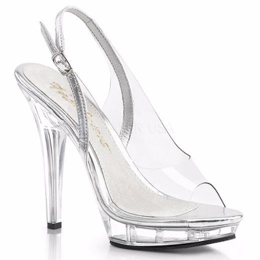 Product image of Fabulicious Lip-150 Clear-Silver/Clear, 5 inch (12.7 cm) Heel, 3/4 inch (1.9 cm) Platform Sandal Shoes