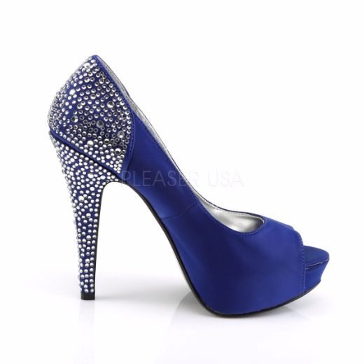 Fabulicious LOLITA-08 Shoes Royal Blue Silk Satin Rhinestones Pump High Heels 