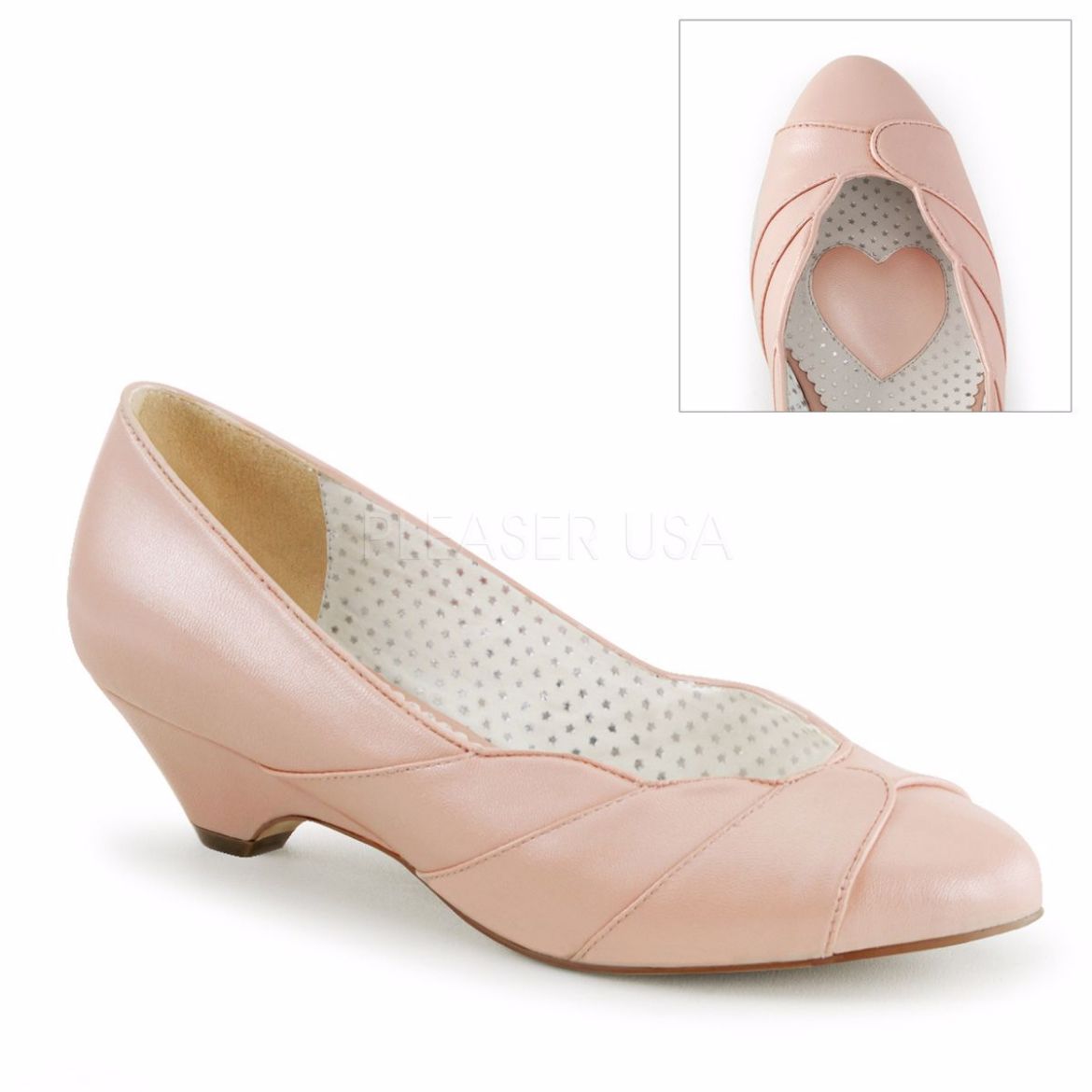 Product image of Pin Up Couture Lulu-05 Baby Pink Faux Leather, 1 1/2 inch (3.8 cm) Kitten Wedge Court Pump Shoes