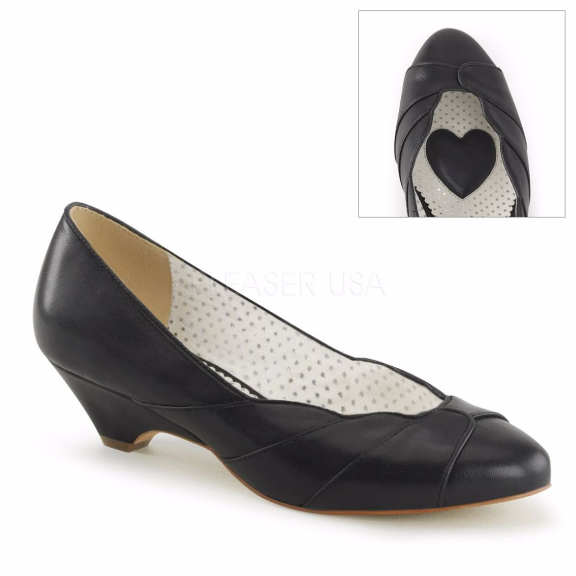 Product image of Pin Up Couture Lulu-05 Black Faux Leather, 1 1/2 inch (3.8 cm) Kitten Wedge Court Pump Shoes