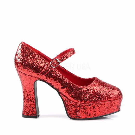 Product image of Funtasma Maryjane-50G Red Glitter, 4 inch (10.2 cm) Heel, 1 1/2 inch (3.8 cm) Platform Court Pump Shoes
