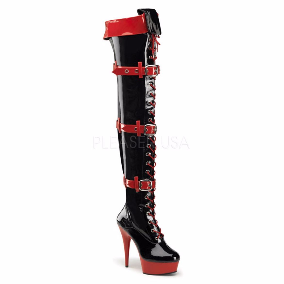 Product image of Funtasma Medic-3028 Black-Red Patent/Red, 6 inch (15.2 cm) Heel, 1 3/4 inch (4.4 cm) Platform Thigh High Boot