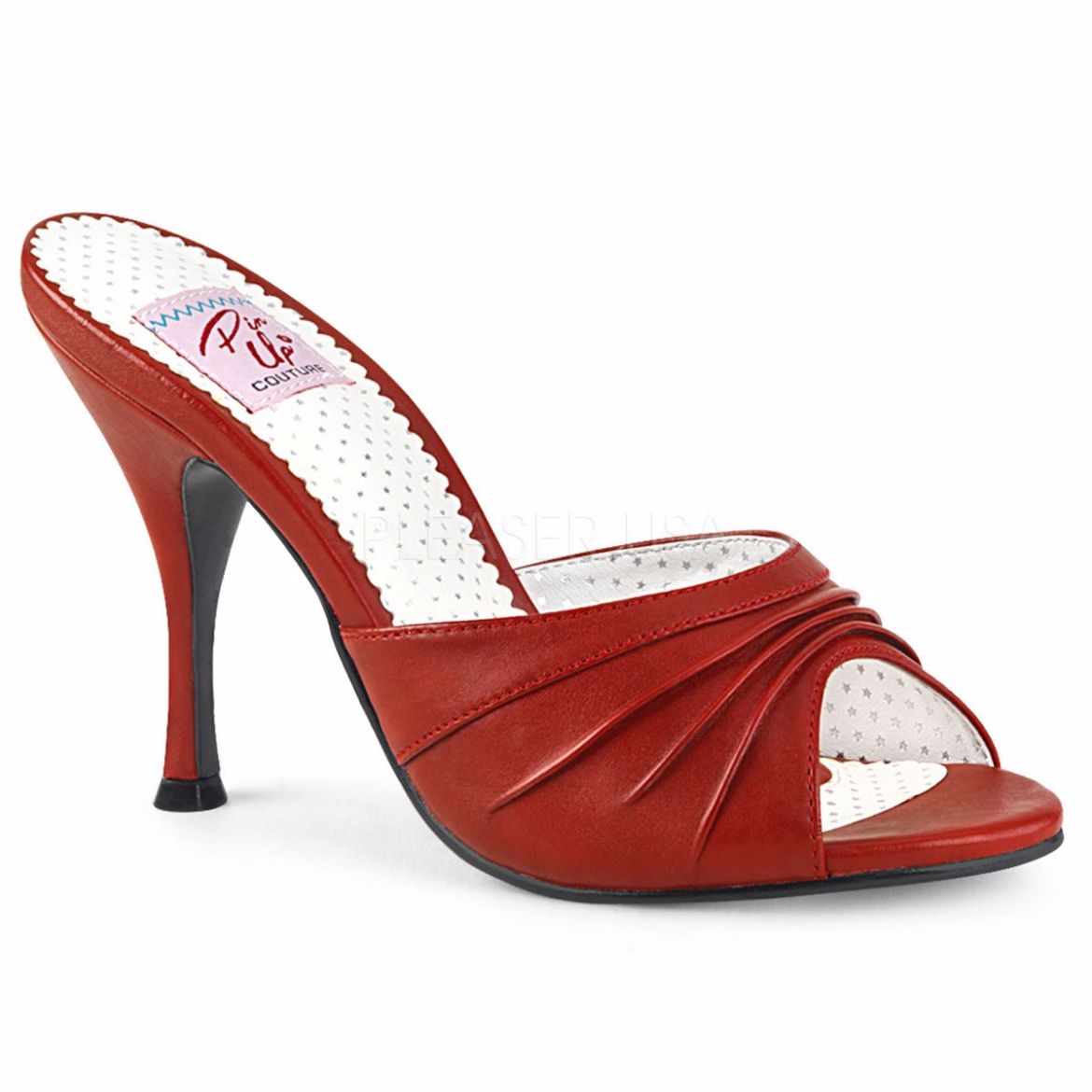 Product image of Pin Up Couture Monroe-01 Red Faux Leather, 4 1/4 inch (10.8 cm) Heel Slide Mule Shoes