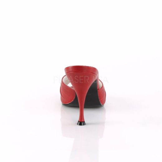 Product image of Pin Up Couture Monroe-01 Red Faux Leather, 4 1/4 inch (10.8 cm) Heel Slide Mule Shoes