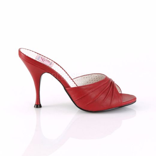 Product image of Pin Up Couture Monroe-01 Red Faux Leather, 4 1/4 inch (10.8 cm) Heel Slide Mule Shoes