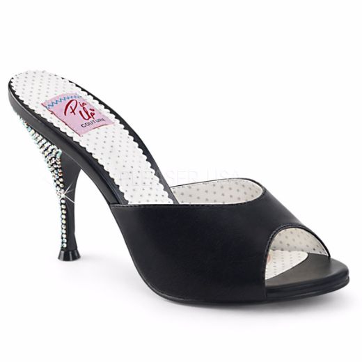 Product image of Pin Up Couture Monroe-05 Black Faux Leather, 4 1/4 inch (10.8 cm) Heel Slide Mule Shoes