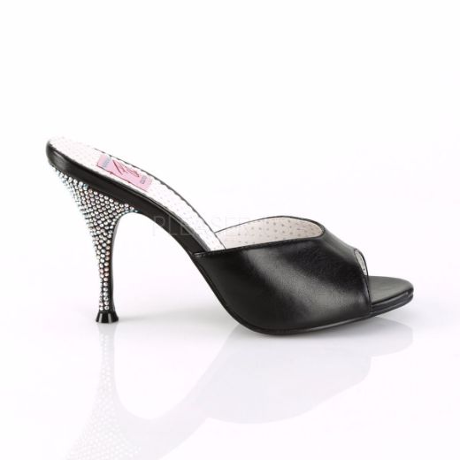 Product image of Pin Up Couture Monroe-05 Black Faux Leather, 4 1/4 inch (10.8 cm) Heel Slide Mule Shoes