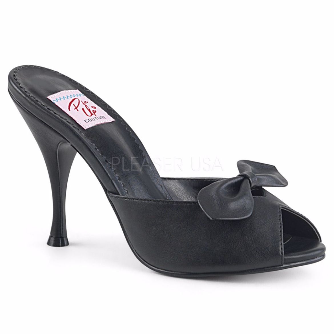 Product image of Pin Up Couture Monroe-08 Black Faux Leather, 4 1/4 inch (10.8 cm) Heel Slide Mule Shoes