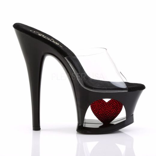 Product image of Pleaser Moon-701Hrs Clear/Black-Red, 7 inch (17.8 cm) Heel, 2 3/4 inch (7 cm) Platform Slide Mule Shoes