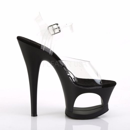 Product image of Pleaser Moon-708 Clear/Black Matte, 7 inch (17.8 cm) Heel, 2 3/4 inch (7 cm) Platform Sandal Shoes