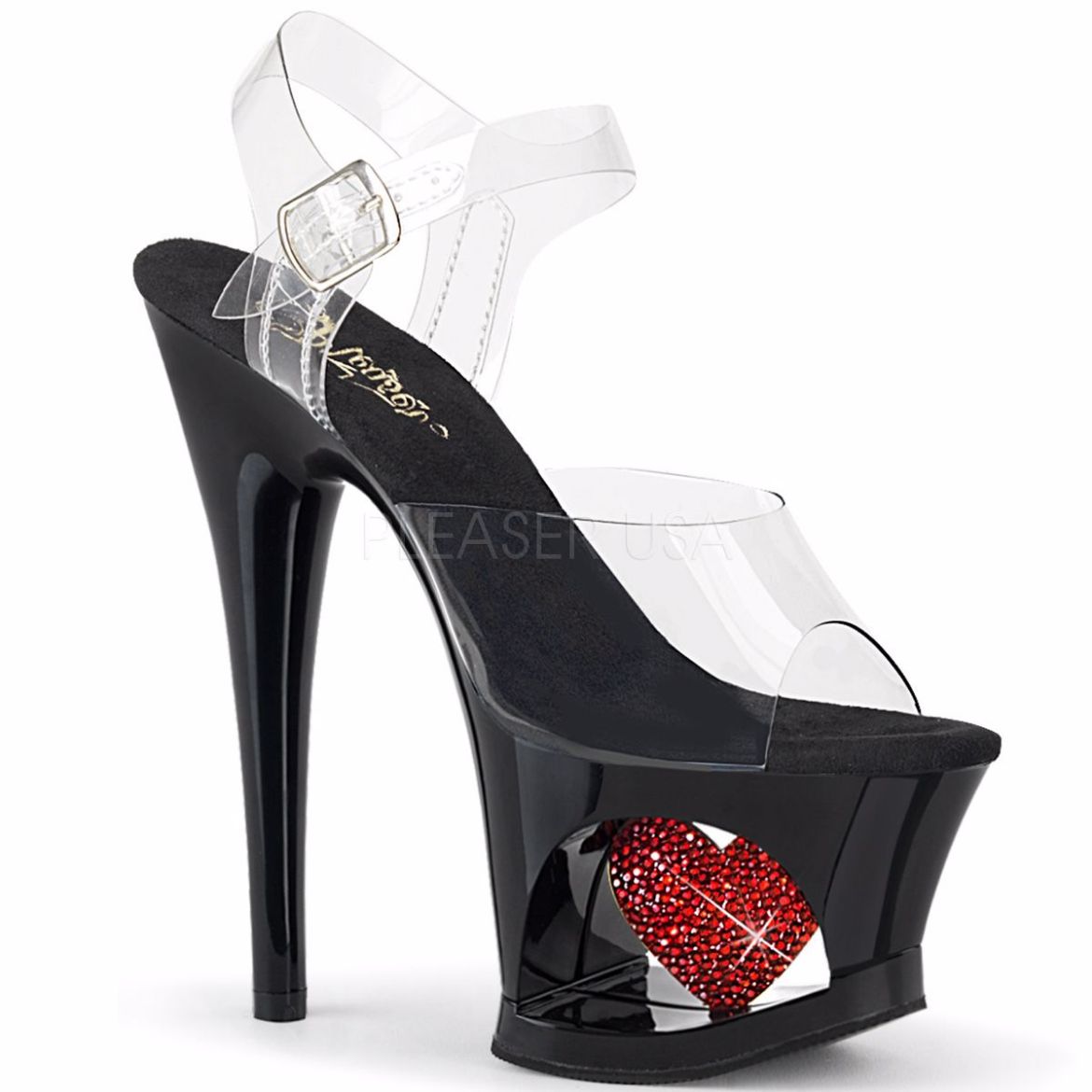 Product image of Pleaser Moon-708Hrs Clear/Black-Red, 7 inch (17.8 cm) Heel, 2 3/4 inch (7 cm) Platform Sandal Shoes