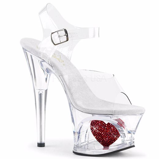 Product image of Pleaser Moon-708Hrs Clear/Clear-Red, 7 inch (17.8 cm) Heel, 2 3/4 inch (7 cm) Platform Sandal Shoes