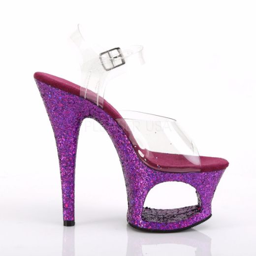 Product image of Pleaser Moon-708Lg Clear/Purple Multi Glitter, 7 inch (17.8 cm) Heel, 2 3/4 inch (7 cm) Platform Sandal Shoes