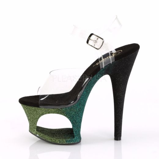Product image of Pleaser Moon-708Ombre Clear/Emerald-Black Ombre, 7 inch (17.8 cm) Heel, 2 3/4 inch (7 cm) Platform Sandal Shoes