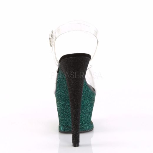 Product image of Pleaser Moon-708Ombre Clear/Emerald-Black Ombre, 7 inch (17.8 cm) Heel, 2 3/4 inch (7 cm) Platform Sandal Shoes