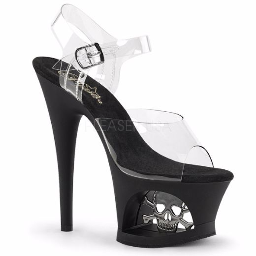 Product image of Pleaser Moon-708Sk Clear/Black Matte-Pewter, 7 inch (17.8 cm) Heel, 2 3/4 inch (7 cm) Platform Sandal Shoes