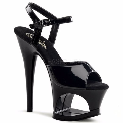 Product image of Pleaser Moon-709 Black/Black, 7 inch (17.8 cm) Heel, 2 3/4 inch (7 cm) Platform Sandal Shoes