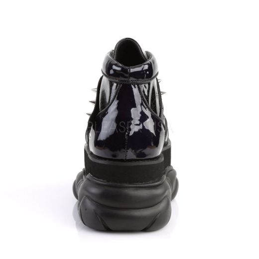 Product image of Demonia Neptune-100 Black Glitter-Silver/Vegan Leather, 3 inch Platform Ankle Boot