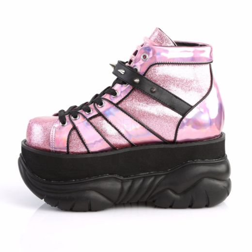 Product image of Demonia Neptune-100 Pink Glitter-Silver/Vegan Leather, 3 inch Platform Ankle Boot